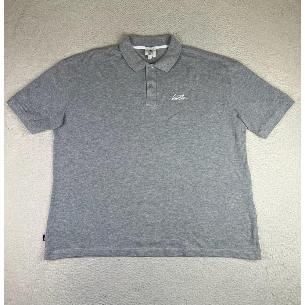 Lacoste L!VE Polo Shirt Mens 2XL‎ Gray Loose Fit Script Logo Cotton PH2758